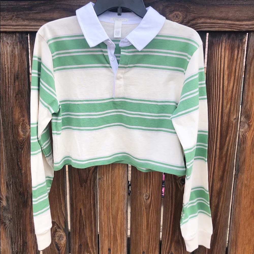 Full Tilt Rugby Polo Crop cream/green/grey